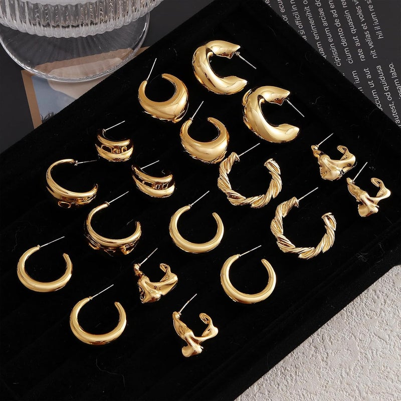 IFKM 24 Pairs Gold Hoop Earrings Set for Women Hypoallergenic Chunky Chain Twisted Open Hoops Dangle Earring Packs for Birthday Party Christmas Fashion Jewelry Gift - Image 3